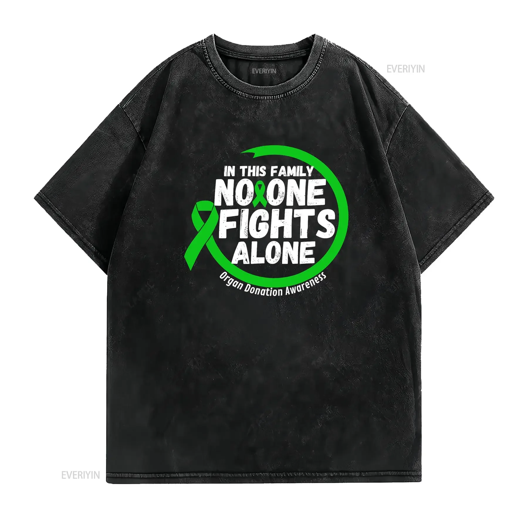 In This Family No One Fight Alone Organ Donation Ribbon T Shirt  vintage Washed Casual Stylish Soft homme Stretched fashion