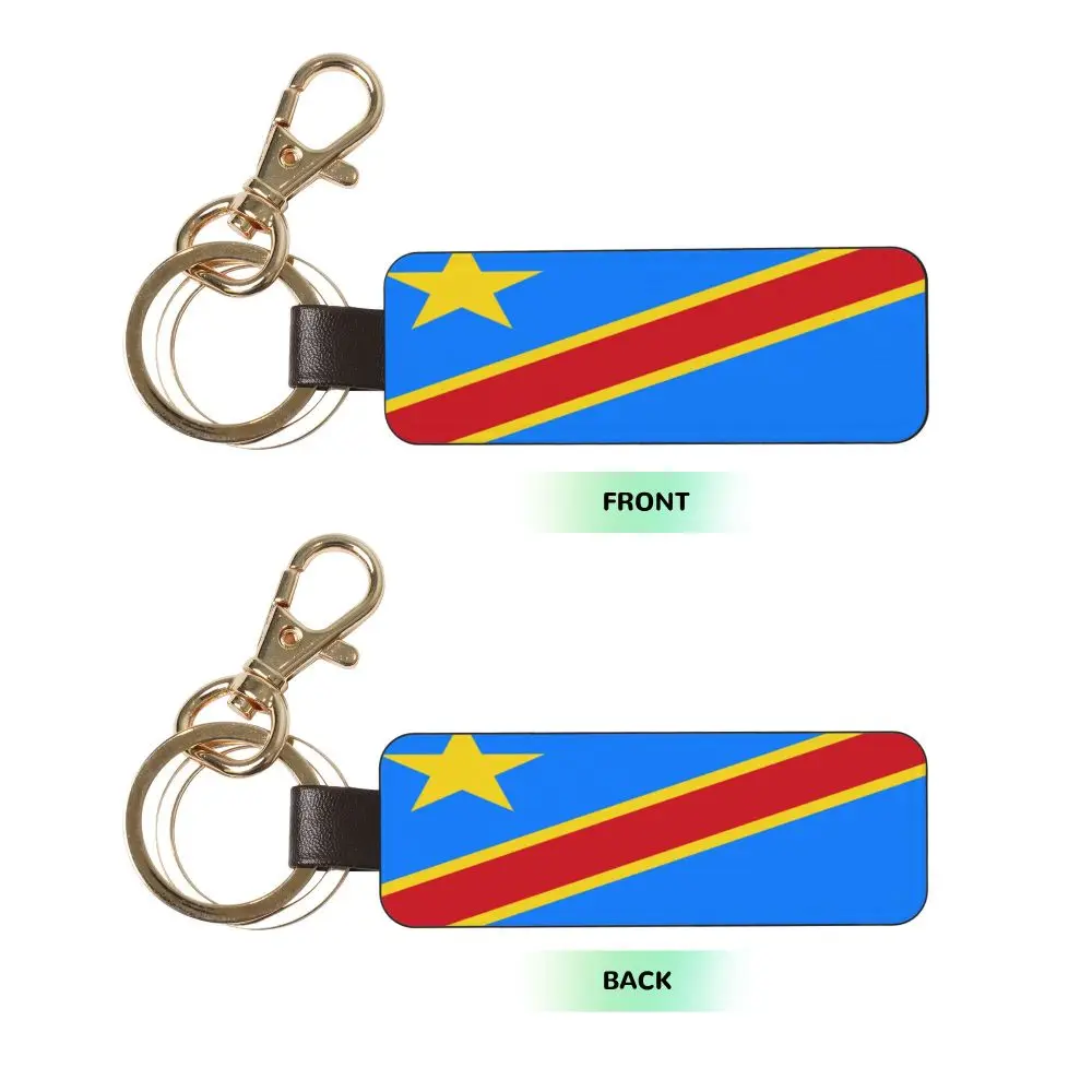 Democratic Republic Of Congo Flag Genuine Leather Car Keychain Universal Keychain Genuine Leather Keychain