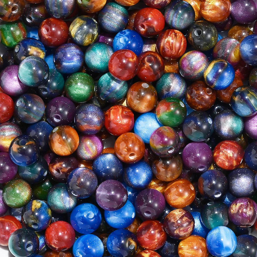 100 Stück 8mm Aurora Glitzer Harzperlen Runde Perlen für DIY Handgemachte Spacer-Perlen Armband Halskette Schmuckherstellung Zubehör – Detail 8