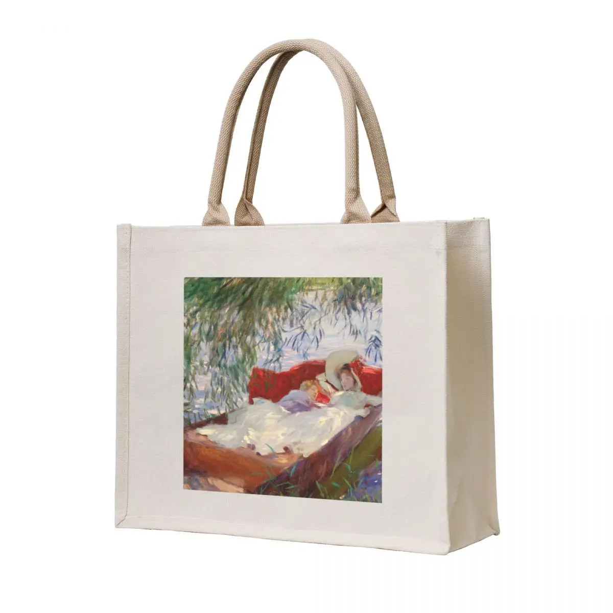 

John Singer Sargent - Lady and Child Asleep in a Punt under the Willows Tote Bag shopping bag tote bag women cloth woman