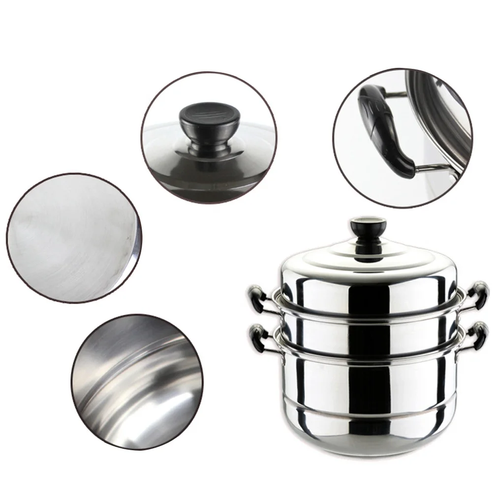 

Stainless Steel Three Layer Steamer Soup Cooking Pot Thickened Double Bottom Universal For Induction Gas Stove 28Cm