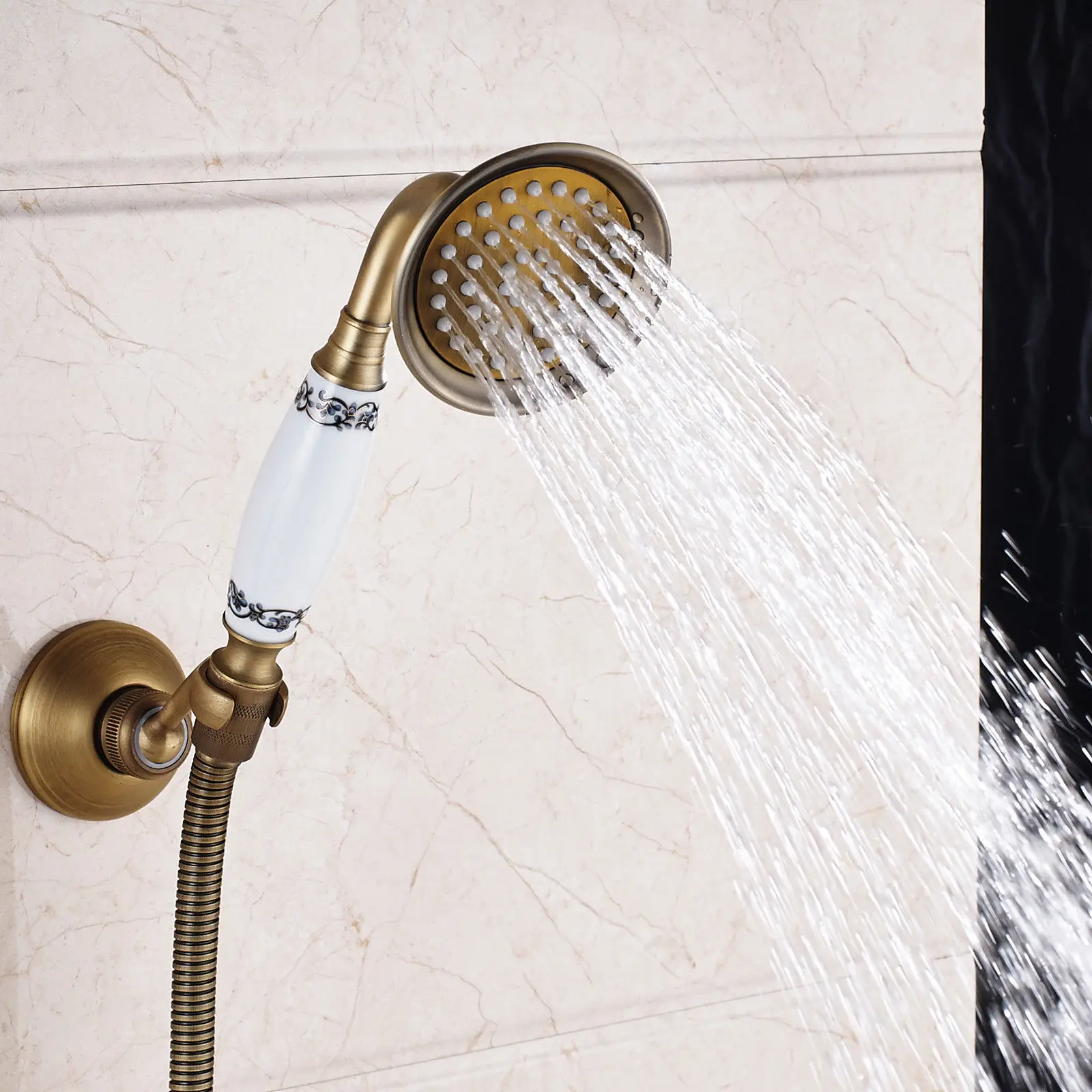 Antique Brass Handheld Shower Telephone Style Bronze Bathroom Hand Shower Head Spray Water Saving With 1.5m Hose