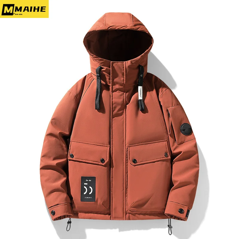 Winter Warm Down Jacket For Men's Korean Version Short Hooded White Duck Down Jacket For Men's Fashion Trend Large Pocket Jacket