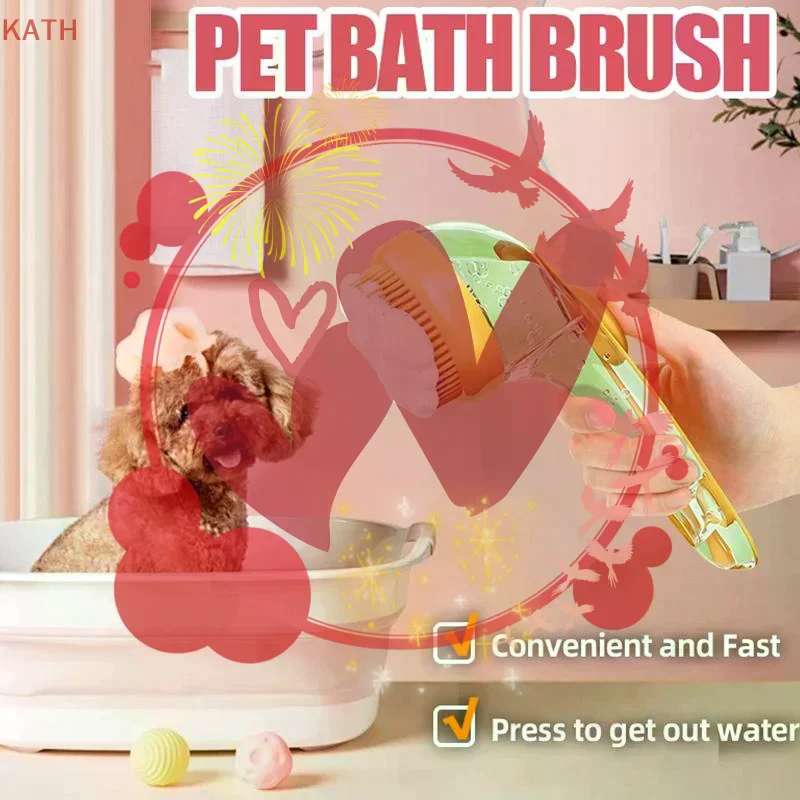 Pet Cat Bath Brush Pet Long Handled Bath Massage Brush For Grooming And Cleaning Fur And Hair