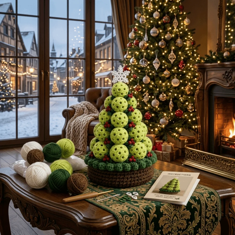 3D Crochet Christmas Tree Kit Multi-layered Handmade Sports Ball Christmas Tree Material Kit Beginner-Friendly DIY