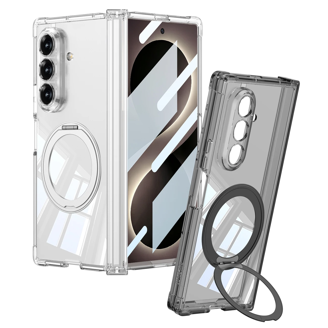 For Samsung Galaxy Z Fold 8 Ultra Case Transparent Silicone With Tempered Film Folding Hinge Rotating Bracket Protection Cover