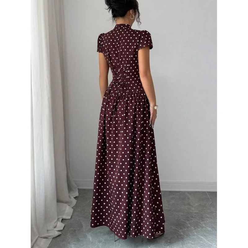 2026 Summary New Elegant And Exquisite Polka Dot. Stand Necklace Short Sleeve Hollow Smart Fit Long Clothes Clothes Boho