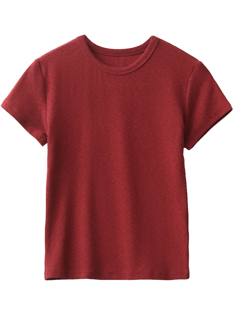 CHIC VEN Korean Women T-Shirts Loose Casual Solid Round Neck Slim Fit Short Sleeved Tees Female Top Summer 2025 Clothing