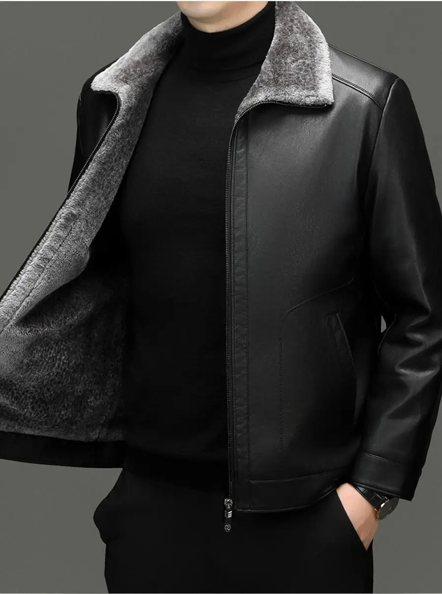 L-2367 Autumn/Winter Men's Sheep Leather Jacket Thickened Fur Integrated Casual Top Black Coffee Middle Aged Youth