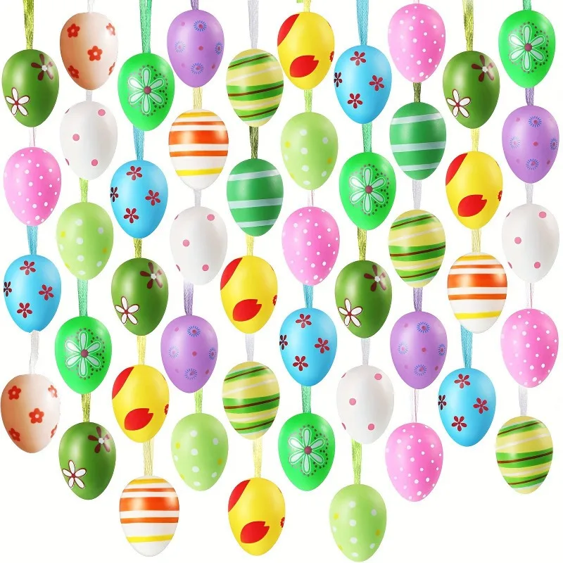 12/Pcs Easter Decorations Eggs Hanging Colorful Party Wedding Decoration Tree Basket Artificial Plastic Eggs Supplies for Home