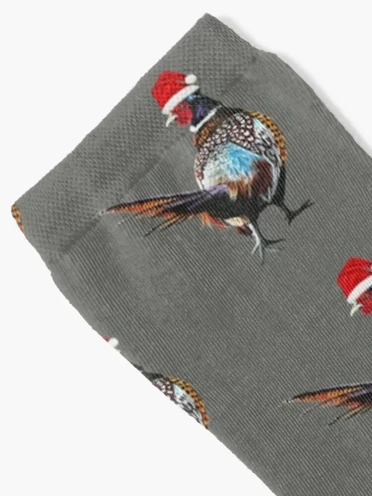 Christmas Pheasant with Christmas hat - Festive pheasants - game bird-Christmas Pheasant art Socks