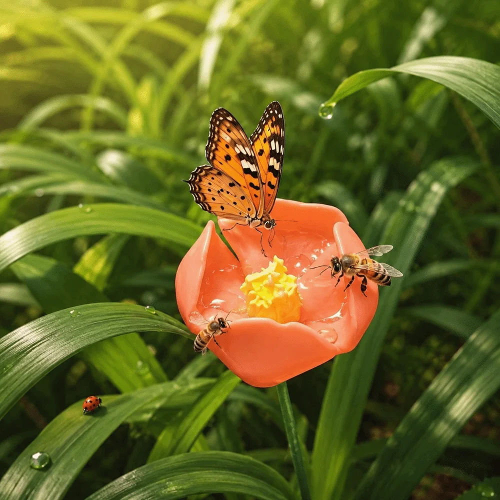 3Pcs Flower-Shaped Bee Butterfly Water Dispenser Ceramic DIY Insect Drinking Cup Garden Decoration Gifts Bee Watering Station