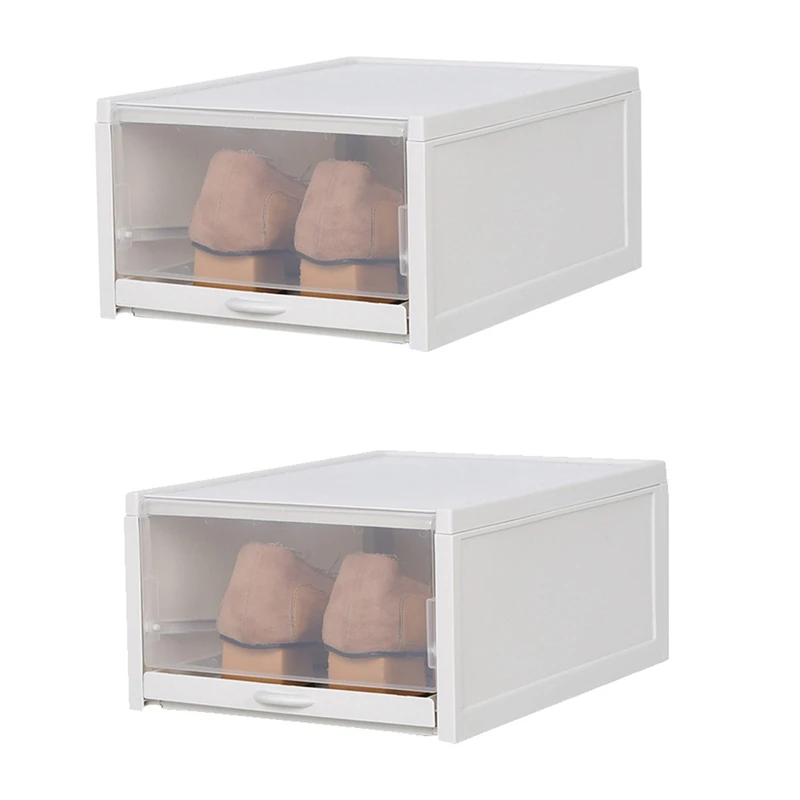 

2Pcs Thickened Flip Shoes Transparent Drawer Case Plastic Shoe Boxes Stackable Box Storage Box Shoe Storage Organizer