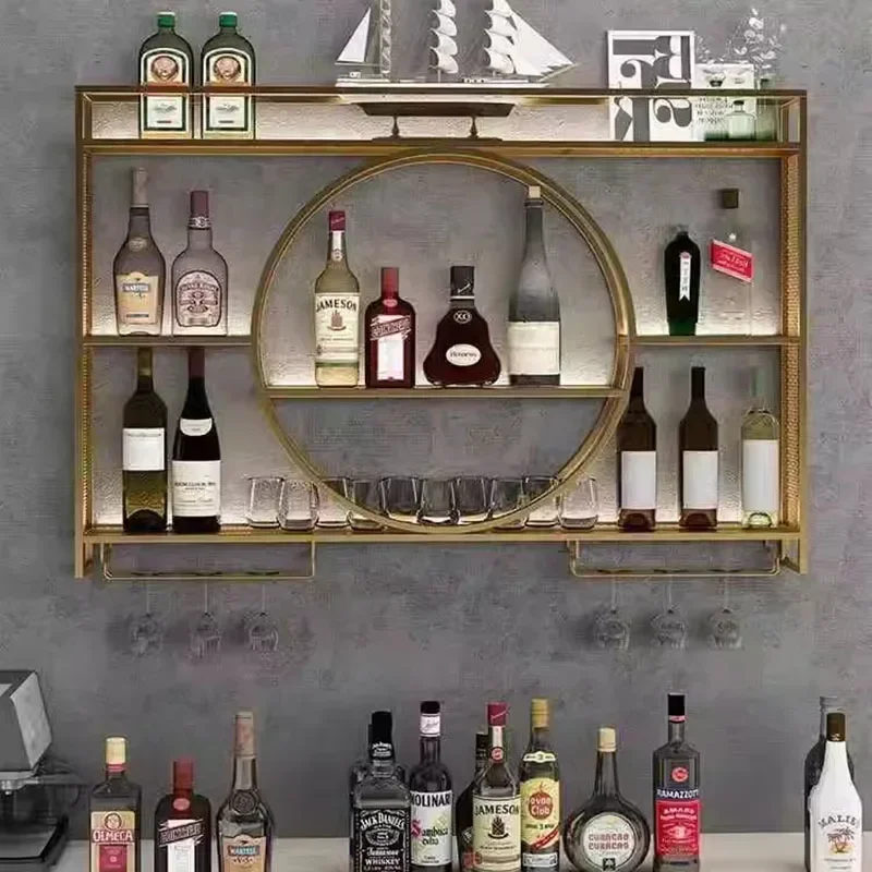 

Shelf Whisky Wine Cabinets Industrial Modern Club Hanging Bar Cabinet Liquor Display Metalic Adega Barzinho Kitchen Furniture