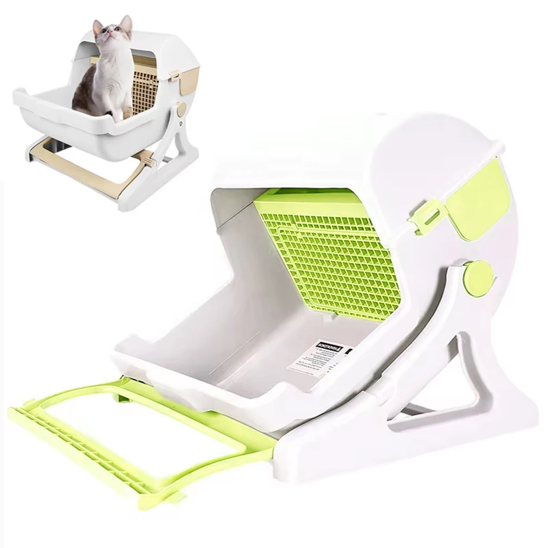 Flip Lid Sandbox for Cats Semi-auto Self Cleaning Pet Litter Box Luxury Cat Toilet Tray Pet Removable Cleaning Cats Pet Products