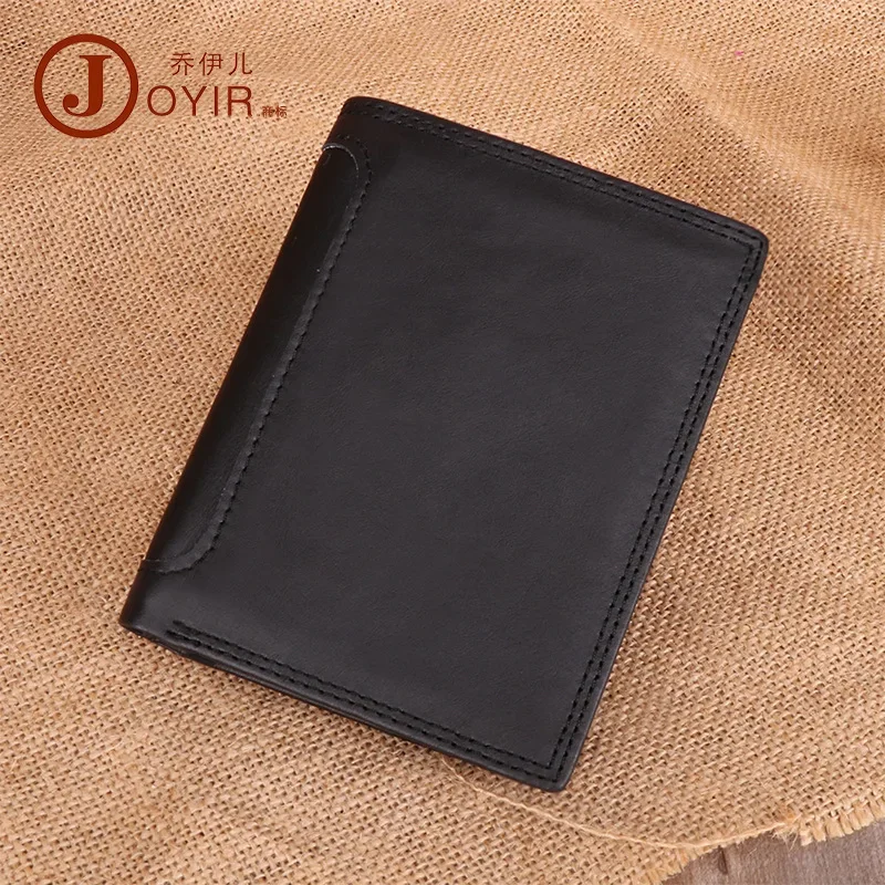 Leather wallet, large capacity retro splicing coin purse, multi card hidden buckle FRID wallet