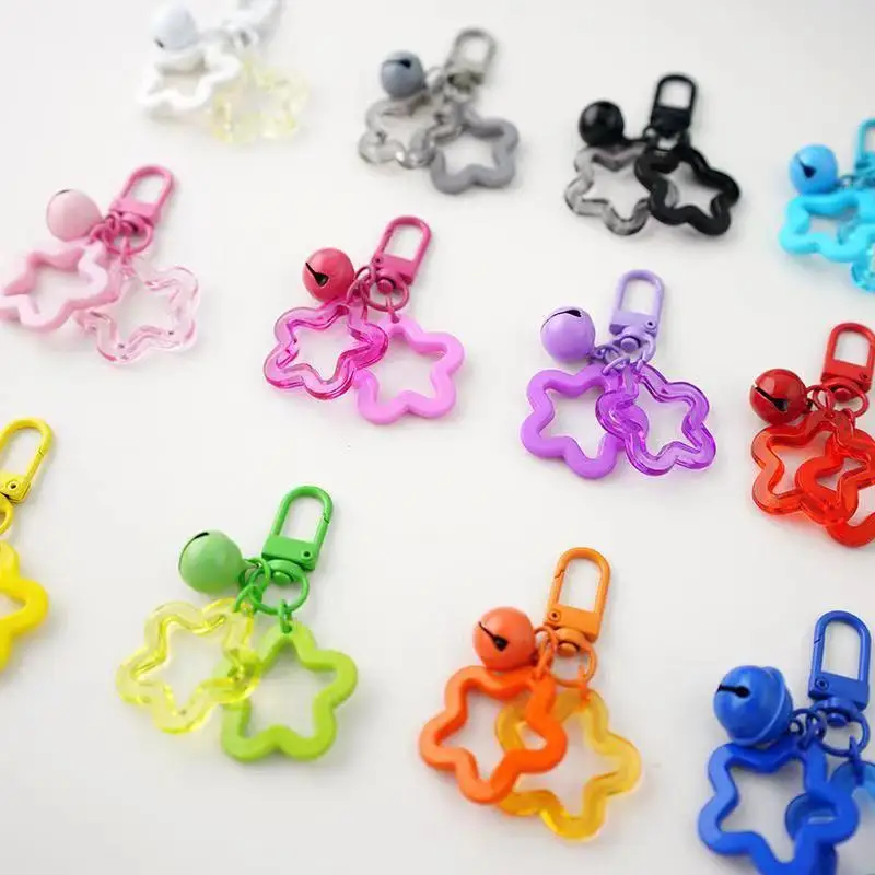 Sweet Star Shape Acrylic Keychains Cute Bell Pendant Keyring for Women Earphone Case Car Charm Key Holder Handbag Accessories