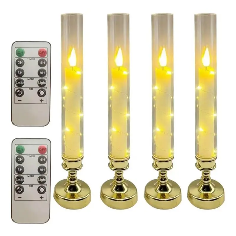 RMWIN-Flameless LED Taper Candles For Home Decor With Remote Timer,Embedded Star String Lights