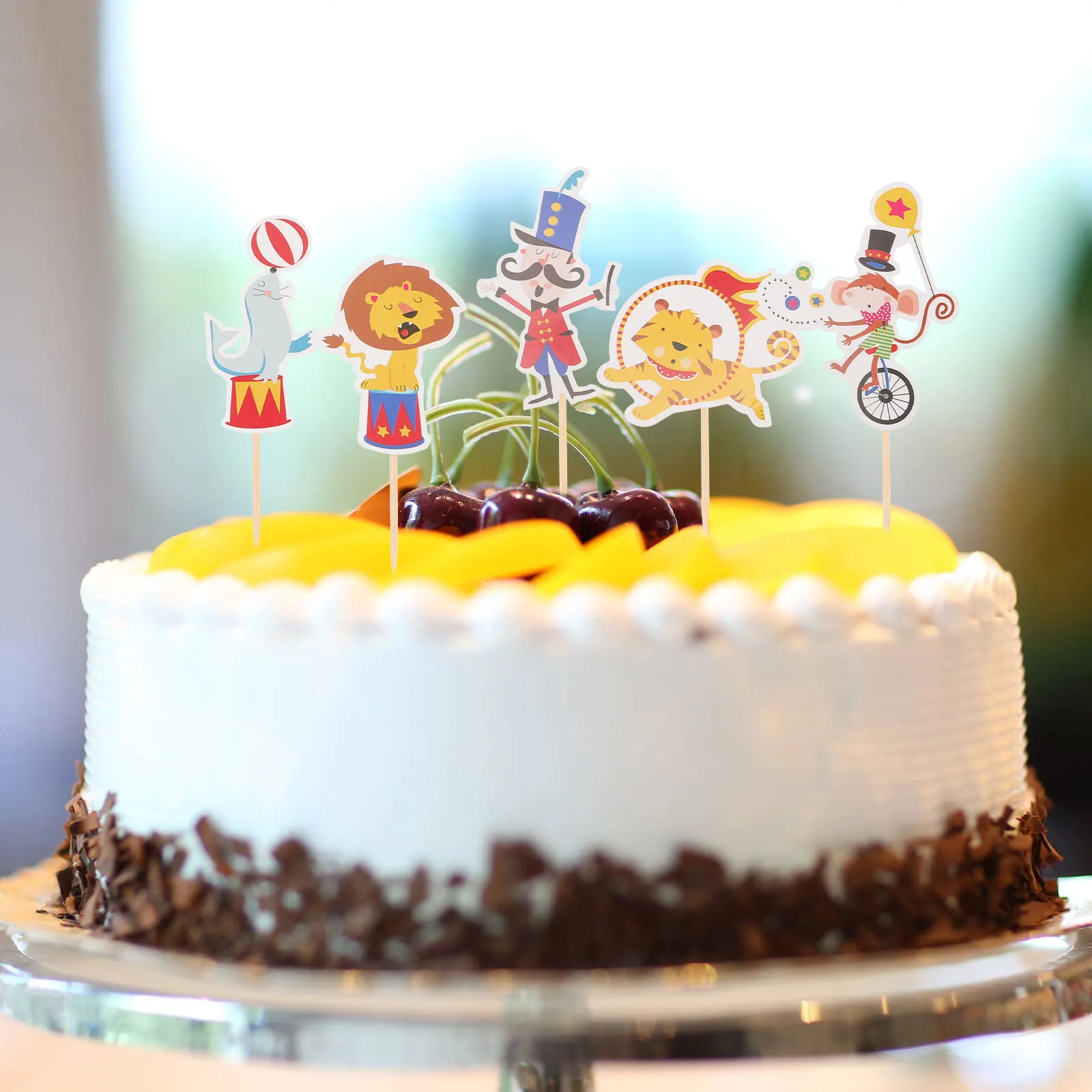 48 Pcs Circus Cake Insert Birthday Party Elephant Cupcake Toppers Animal Dolphin Carnival Theme Decorations Paper Creative
