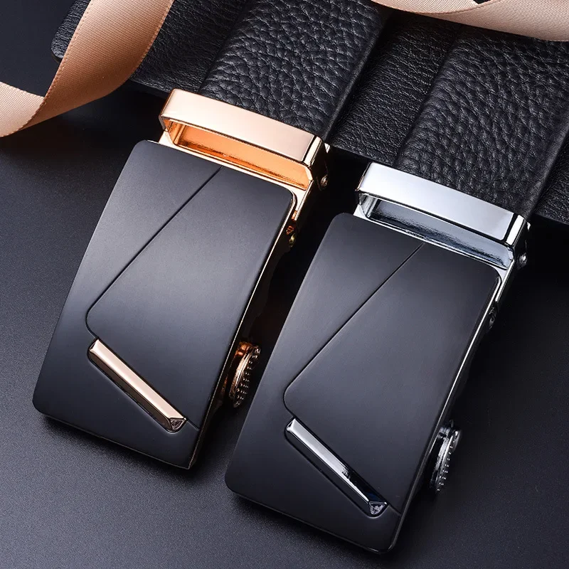 Men's Top Layer Cowhide Automatic Buckle Belt Black All-season Fashionable Business Men's Belt