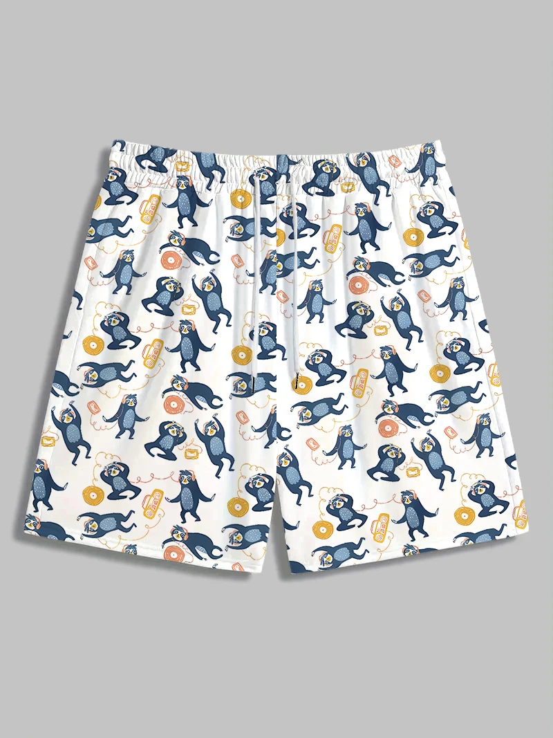 

Men's funny small animal print board shorts daily holiday drawstring swim shorts swimming trunks mid waist