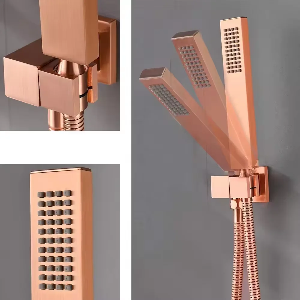 Shower Set,Luxury Modern Bathroom Set Wall-Mounted Square Thermostatic Faucets Brass Rainfall Shower System Ceramic Valve Core B