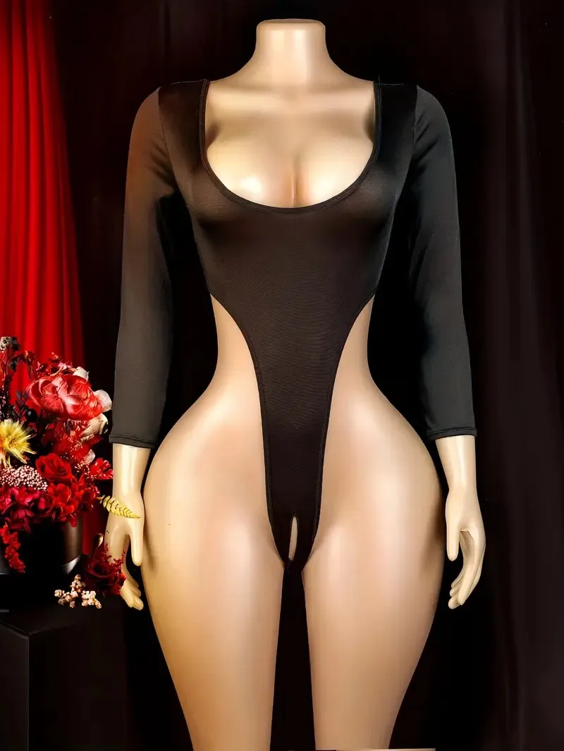 Y2k Costumes Summer Teddy Bodysuits Erotic Crotchless Lingerie Women Sexy Bodysuit Long Sleeve Off Shoulder Teddies Body Suits