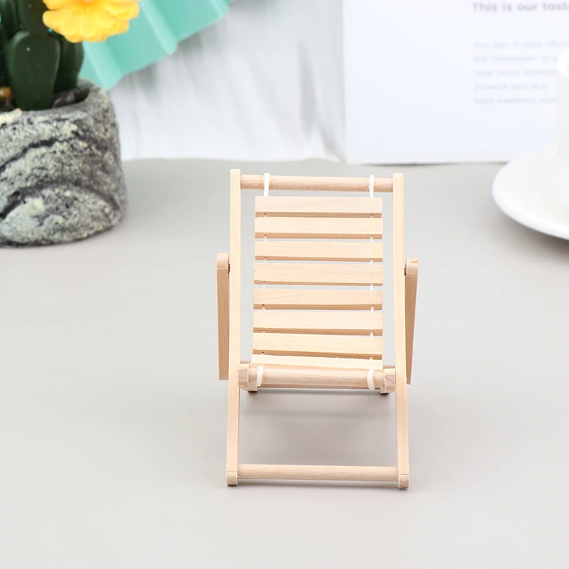 Silla en miniatura para casa de muñecas, mueble plegable de madera para salón, playa, decoración, juguete, accesorios, 1:12