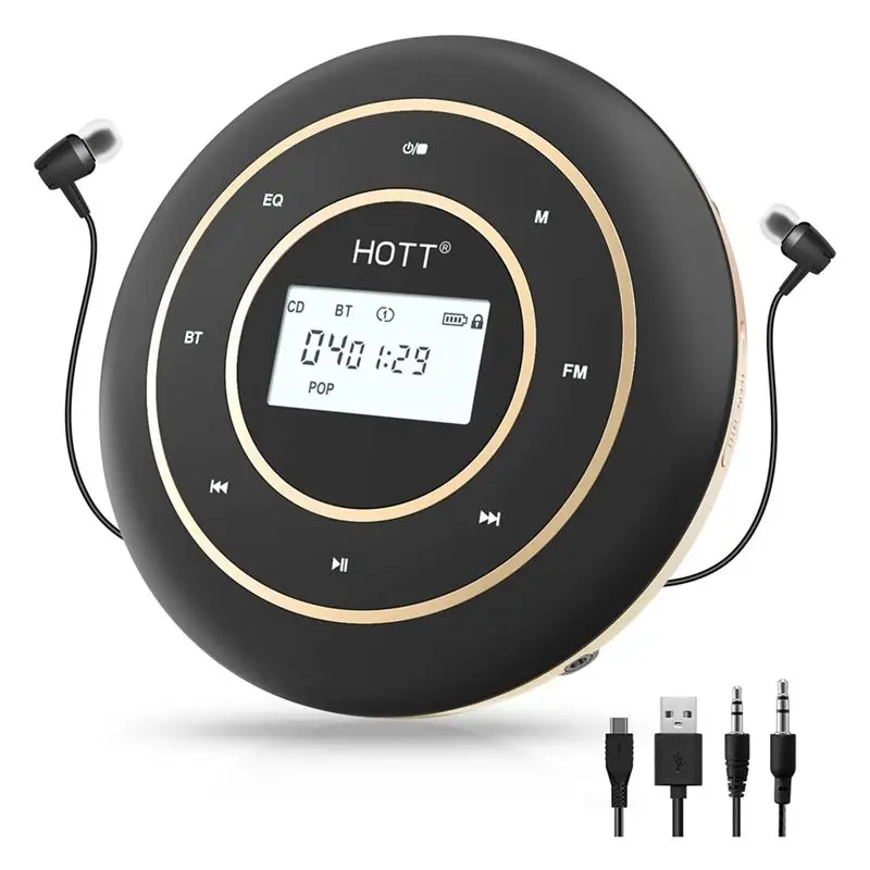 

HOTT C105 Портативный CD-плеер Bluetooth FM-передатчик Перезаряжаемый CD-плеер с сенсорной кнопкой Подсветка дисплея для домашнего автомобиля-AB