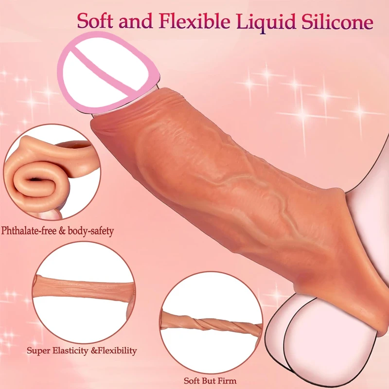 واقعية القضيب كم موسع خاتم الديك تأخير القذف أقوى سيليكون القضيب المكبر الأكمام مقاس لعبة الجنس للرجال #4