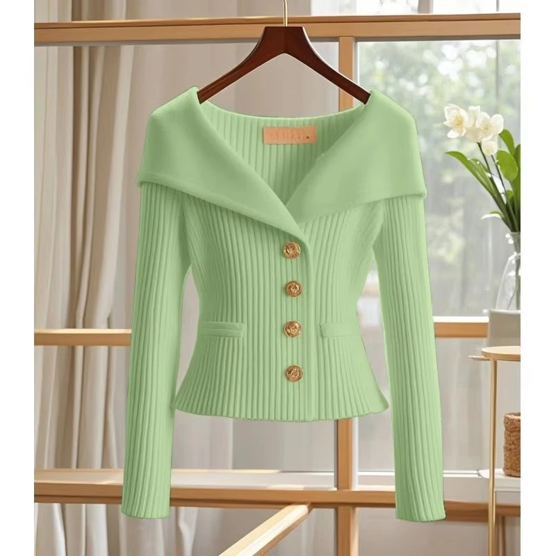 2025 Spring Autumn New Women Short Cardigan Sweater High Quality Chic Long Sleeve Casual Knitwear Female Bottoming Shirts Tops