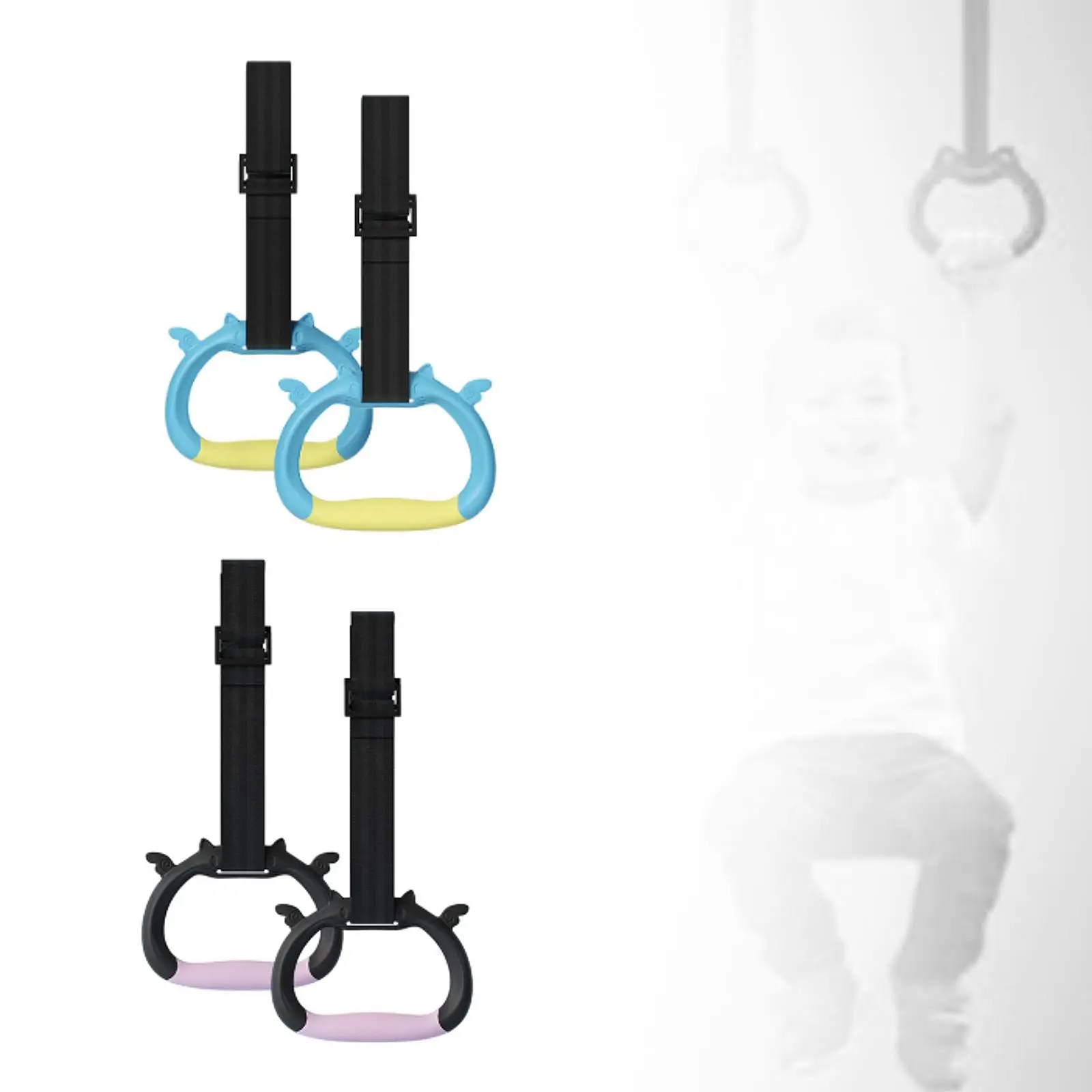 Anéis de ginástica com alças ajustáveis, 2 peças, para crianças, alça antiderrapante, anéis de exercício para treino de corpo inteiro, equipamentos fitness