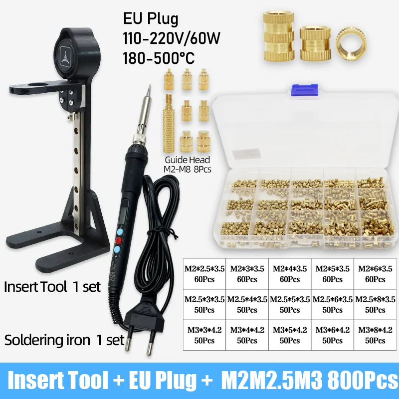 Heat Set Insert Press Tool M2 M3 M4 M5 M6 M8 Messing Gewindeeinsatz Mutter Lötkolben Spitze eingebettete Kupfer Muttern Kit für 3D-Druck – Detail 13