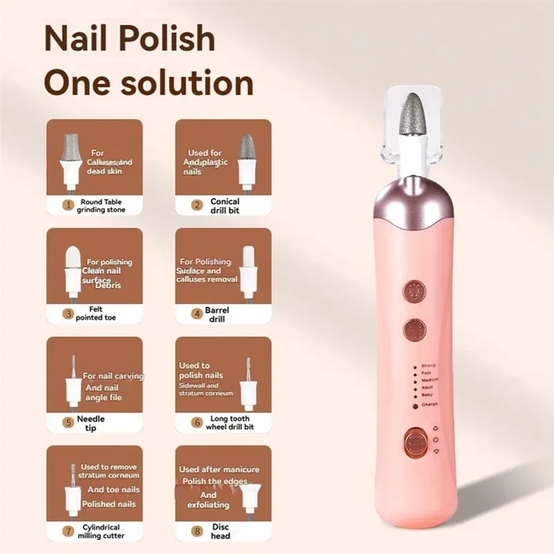 8-in-1 Cordless Nail Drill Pro - Silent Electric Manicure Kit , Rechargeable for Home/Salon Use
