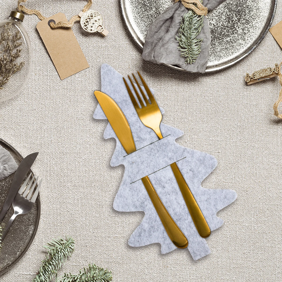 4/8pcs Christmas Knife Fork Holder Felt Xmas Tree Star Shape Pocket Cutlery Bag New Year Party Dinner Table Decoration Organizer