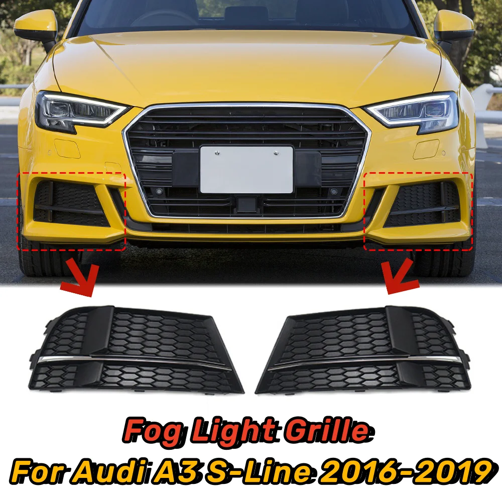 

Pair Front Bumper Fog Light Grille Shell Cover Honeycomb Mesh Grille Grill For Audi A3 S Line Sport S3 2016 2017 2018 2019 2020