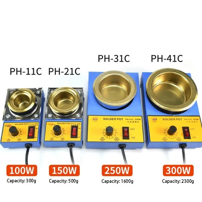 Lead-free Solder Pot 100W 150W 250W 300W Soldering Desoldering Bath Titanium Plate 36mm 50mm 80mm 100mm 200-480 Degree AC220V