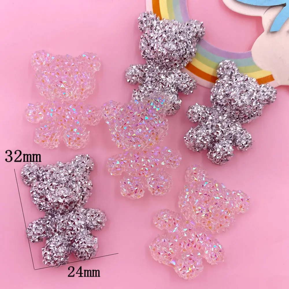 Glitter AB Resin Big Crystal Bear Flatback Rhinestone Figurines 4PCS Scrapbook Ornament Applique Crafts DIY Bow Accessories OC00