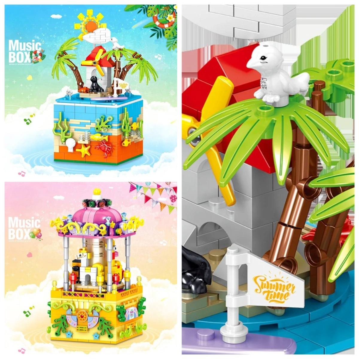 

MOC романтическое вращающееся пляжное колесо обозрения, музыкальная шкатулка с ветром, набор строительных блоков, парк развлечений, игрушка для детей, подарок на день рождения и праздник