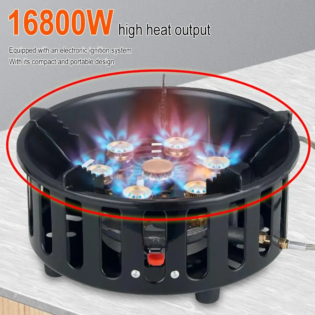 

16800W 7-Core Camping Stove Portable Outdoor Camping Cooking Strong Windproof Cookware Picnic Accessories Hiking BBQ Fire S P2S9