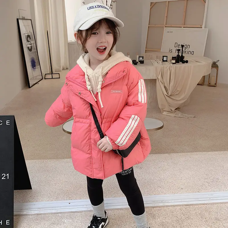 Girls Kids Down Coat Jacket Overcoat Cotton 2022 Stripe Warm Plus Thicken Winter Sports  Teenager Children\'s Clothing