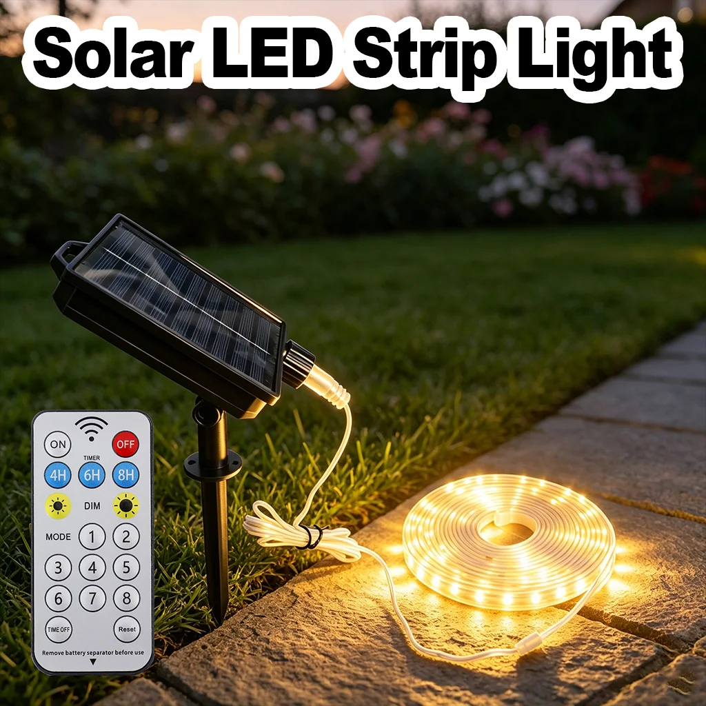 3/5/10M Solar Strip Lights 8 Lighting Modes 4 Brightness Levels 10-14 Hour Illumination Outdoor Deck Pathway Garden Patio