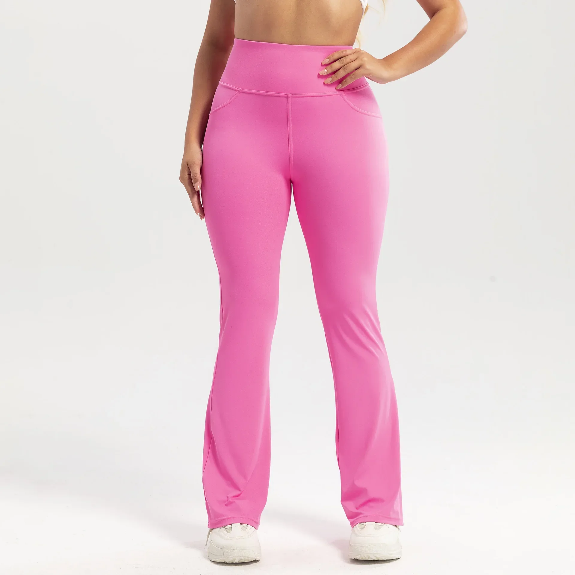 

VEQKING High Waist Flared Yoga Pants for Women, Sports Tights with Pockets, Elastic Gym Fitness Workout Running Scunch Pants