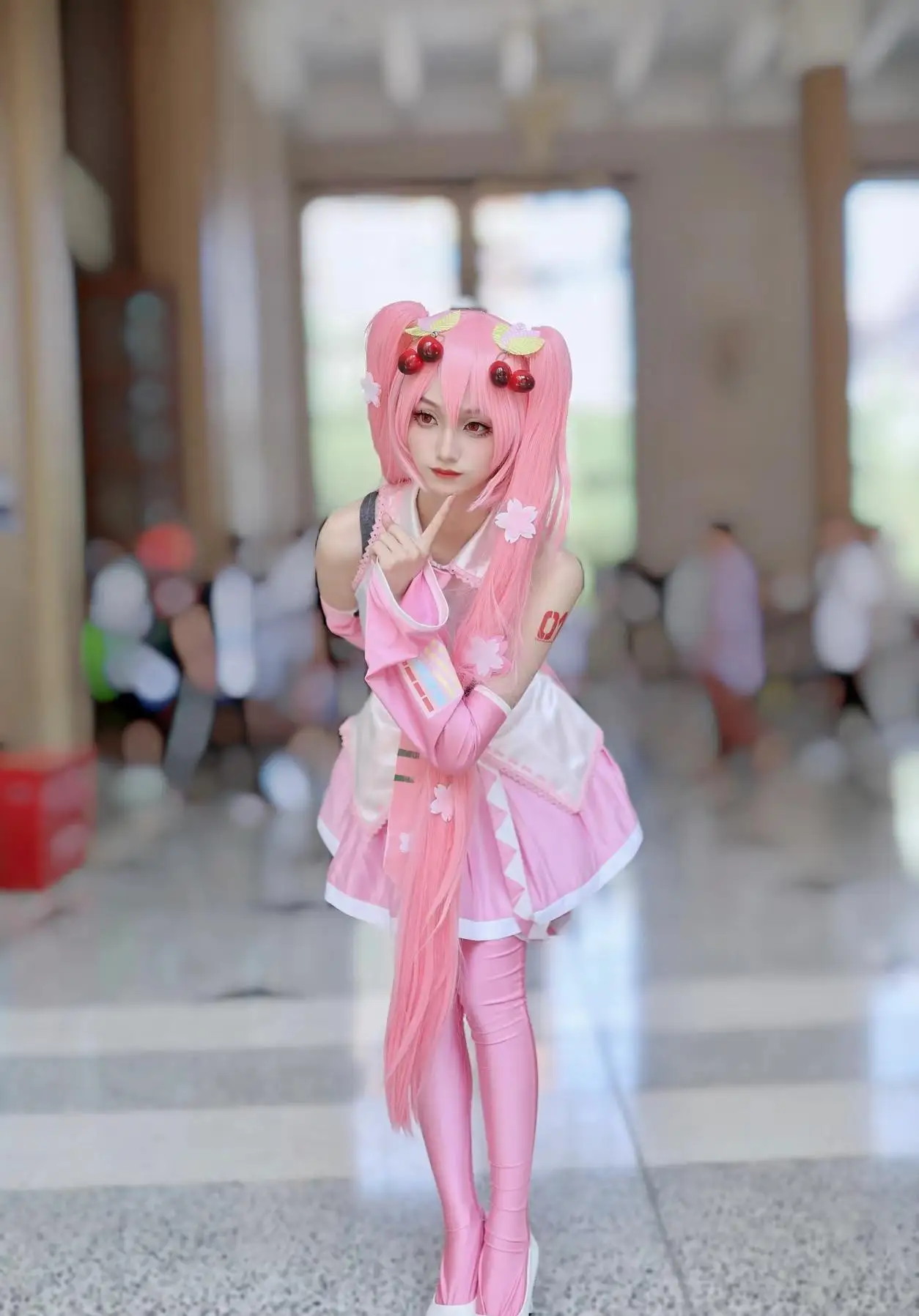 Utimate Sakura Hatsune Cosplay Wig Pink Synthetic Hair Long Ponytails