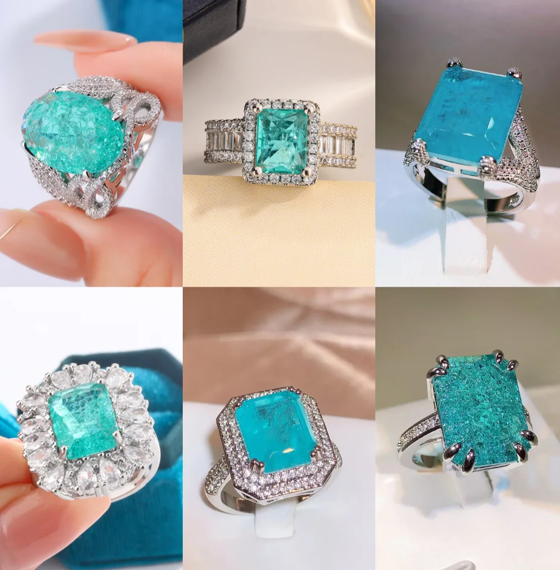 Luxury Paraiba Blue Green Zircon Finger Ring for Women Solitaire Gemstone Design Silver Color Promise Engagement Wedding Gift