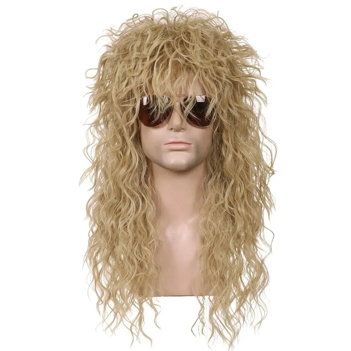 Men Mullet Wig Long Curly Hair Wig Kiss Wig Perfect for Halloween Cosplay DIY Themed Costume Party 80s Rocker Synthetic Wigs