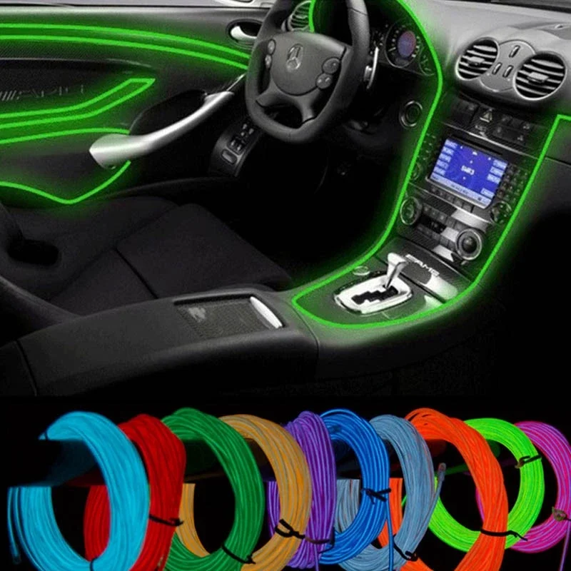 1M/3M/5M Auto Rope Tube Line Flexible Neon Light Car Interior Lighting LED Strip Garland EL Wire Need 2x AA Batteires Light