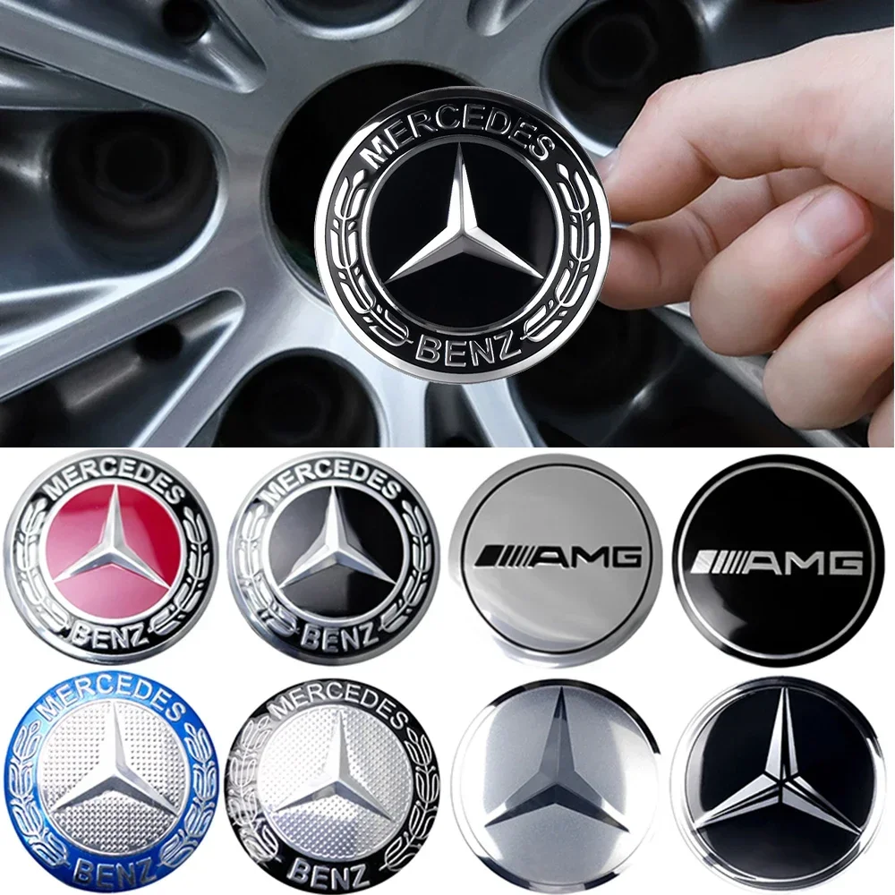 4Pcs 56/60/65MM Car Wheel Center Hub Caps Sticker Decor For Mercedes Benz AMG A B C D M S R G Class GLA GLB W124 W176 W204 W212