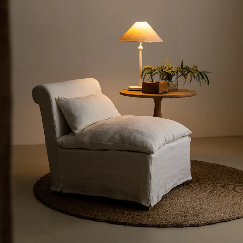 

Japanese-style modern wabi-sabi style Nordic removable and washable linen fabric single corner sofa leisure solid wood sofa