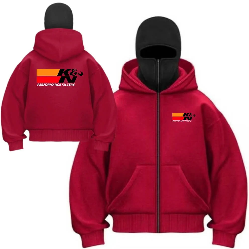 Fashionable Double Hood Sweatshirt K&N Performance Race Mens Coat Balaclava Y2K Gothic Mask Jacket Harajuku Youth Zipper Hoodies